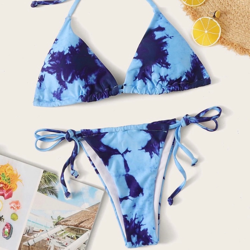 Shein Blue tie dye side tie bikini BOTTOMS ONLY